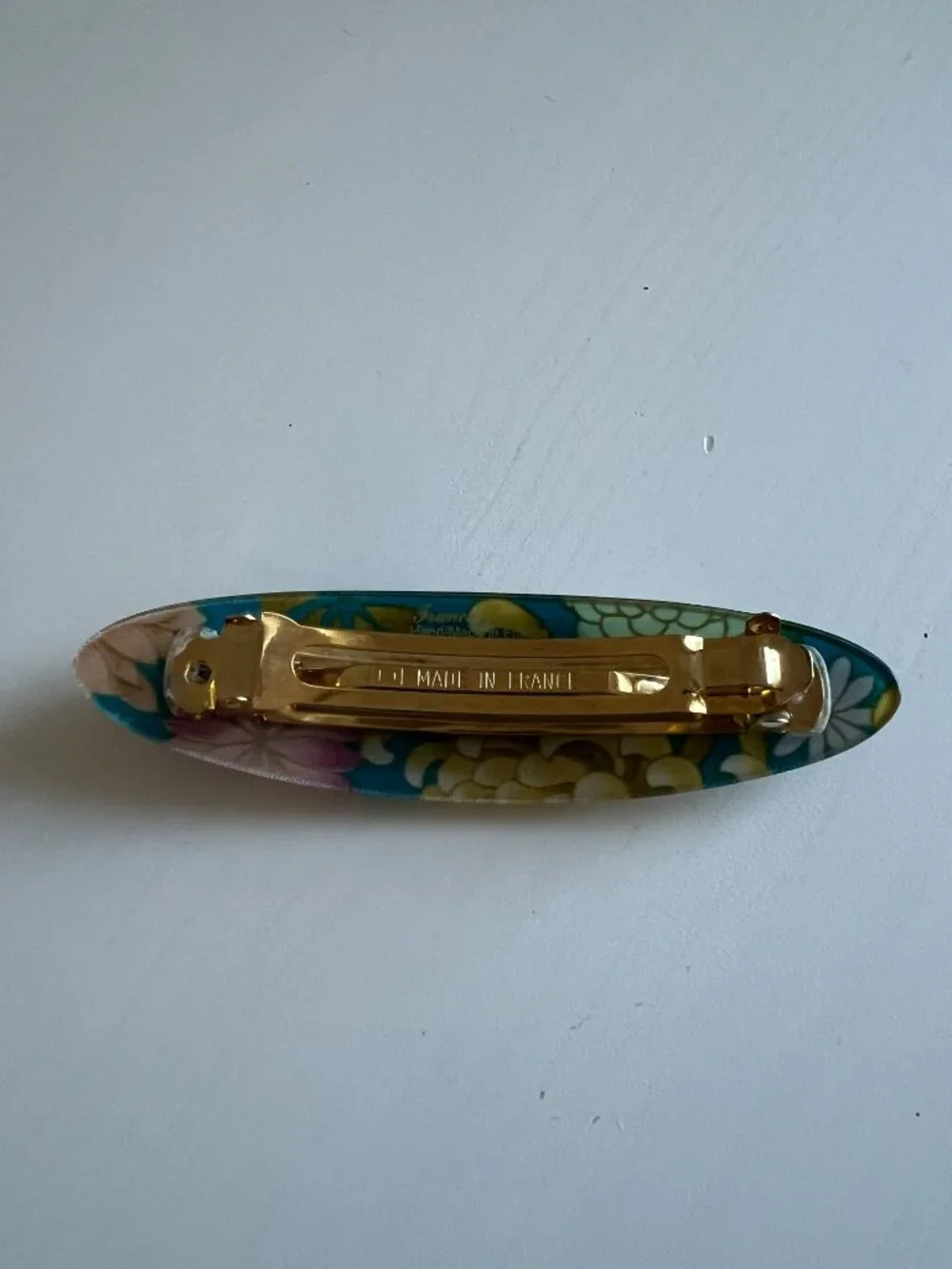 France Luxe handmade turquoise blue floral barrette